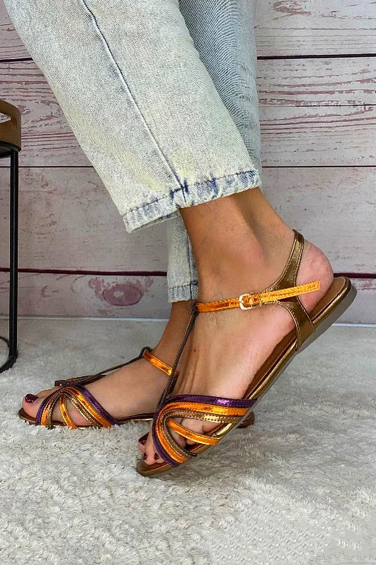 NERINA  Flade sandals med multifarvede stropper og elegante metaldetaljer