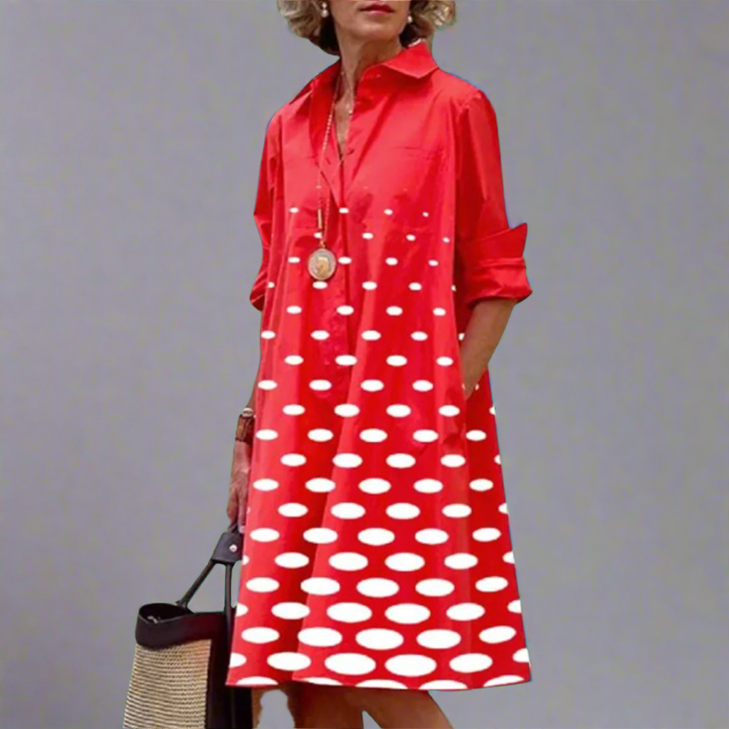 Zosia - Kvinders Retro Langærmet Pocket Kjole