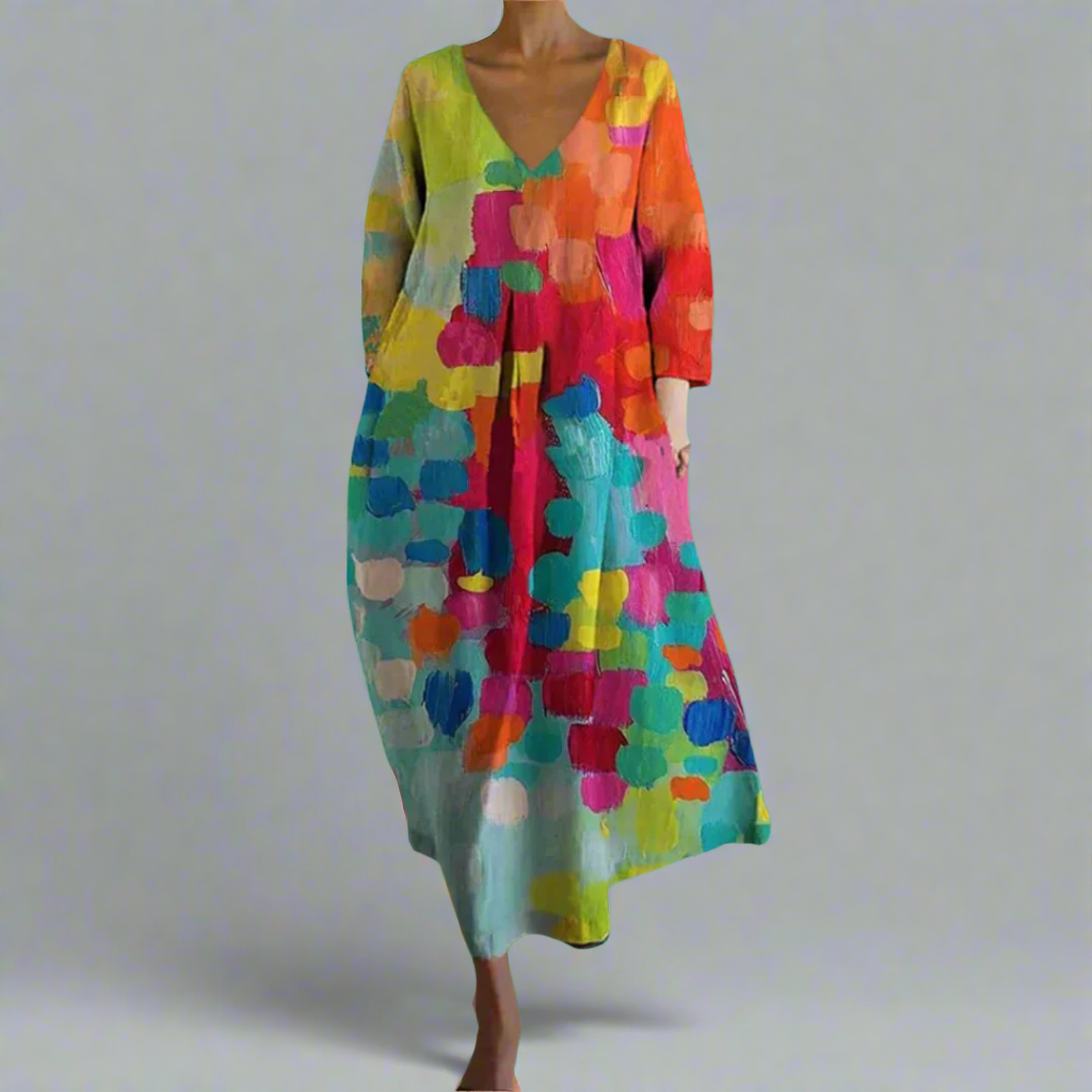 Lumi - Elegant Abstrakt Blomsterprint Maxi Kjole