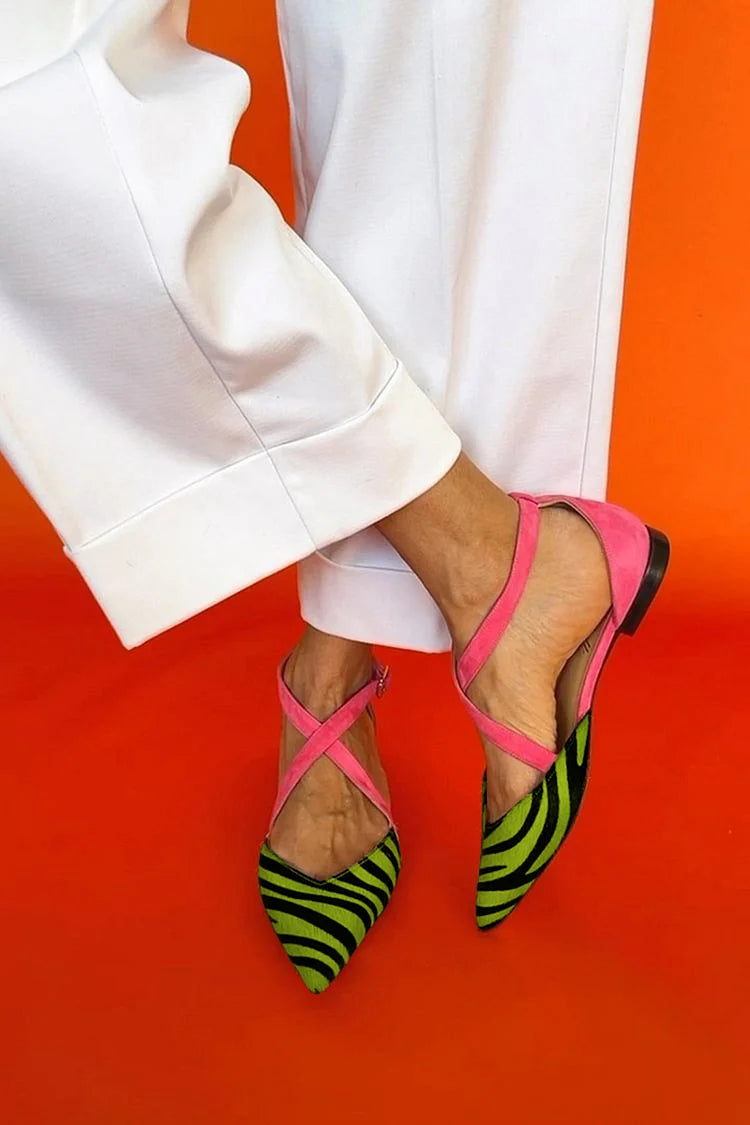 LUCREZIA  Elegante ballerinaer med zebrastribede detaljer og glamourøse lyserøde stropper
