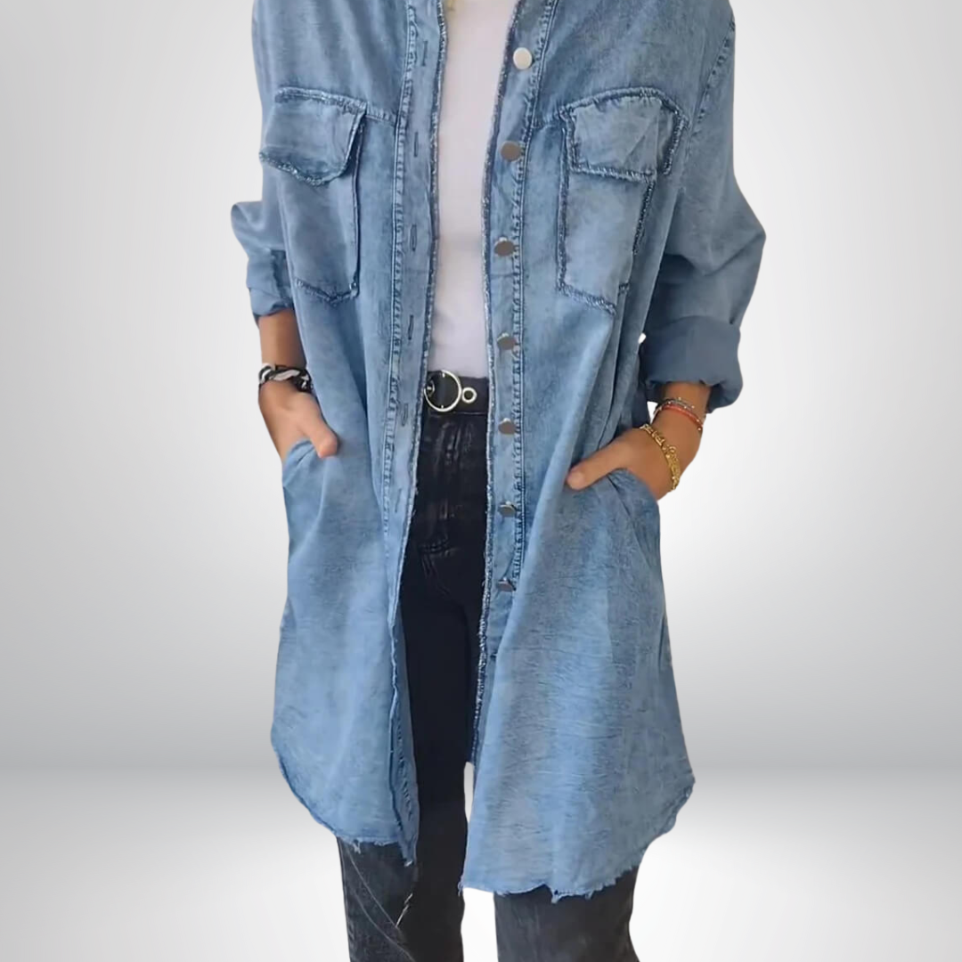 Sofia® | Lang denimjakke med ærmer og elegant cardigan