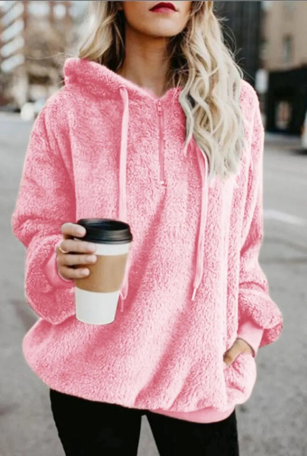 Hoodie i fleece til kvinder | Halv-zip
