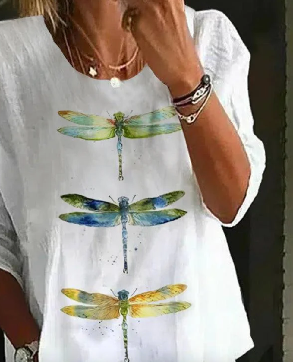 T-shirt med rund hals og unik droneprint