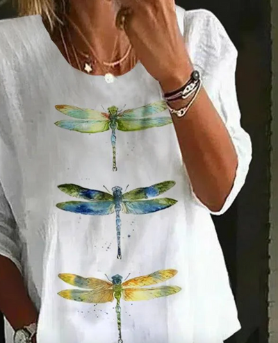 T-shirt med rund hals og unik droneprint