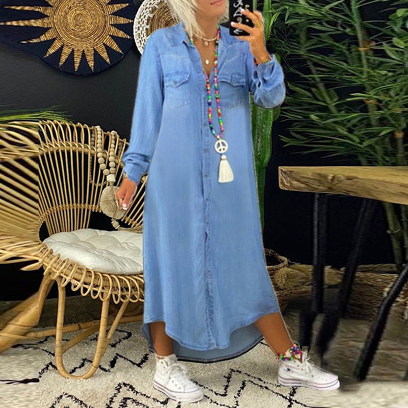 Yara | Maxi kjole i denim med lange ærmer