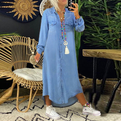 Yara | Maxi kjole i denim med lange ærmer
