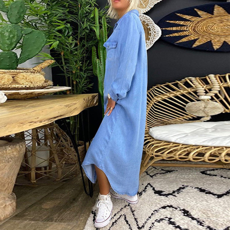 Yara | Maxi kjole i denim med lange ærmer