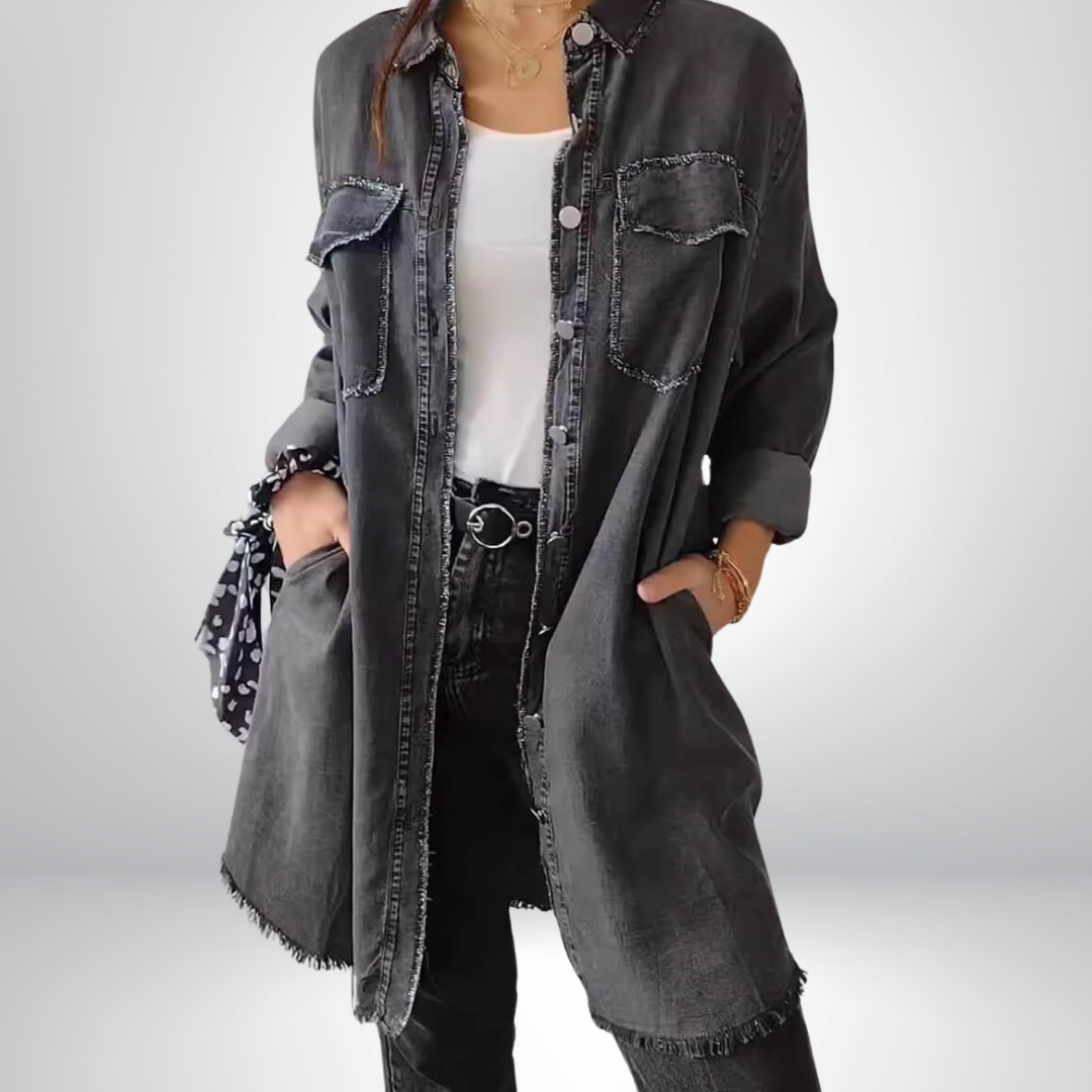 Sofia® | Lang denimjakke med ærmer og elegant cardigan