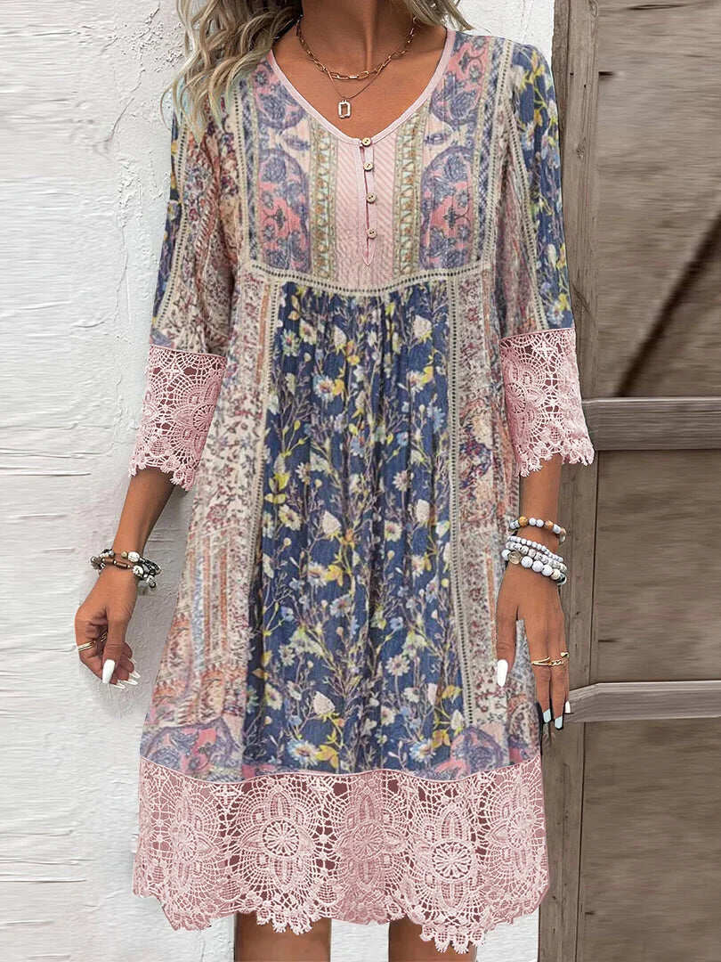Mirabel | Boho Kjole med Blonde Detaljer