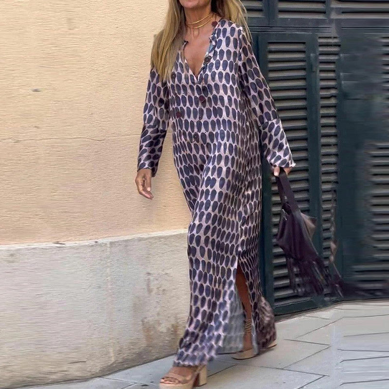 Bellevo | Elegant Kjole med Brun Print