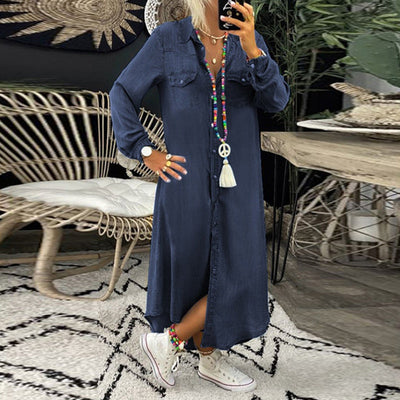 Yara | Maxi kjole i denim med lange ærmer