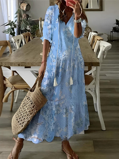 Andrea - Boho Vintage V-Hals Trykt Kjole