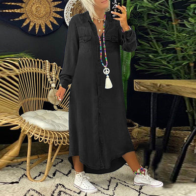 Yara | Maxi kjole i denim med lange ærmer