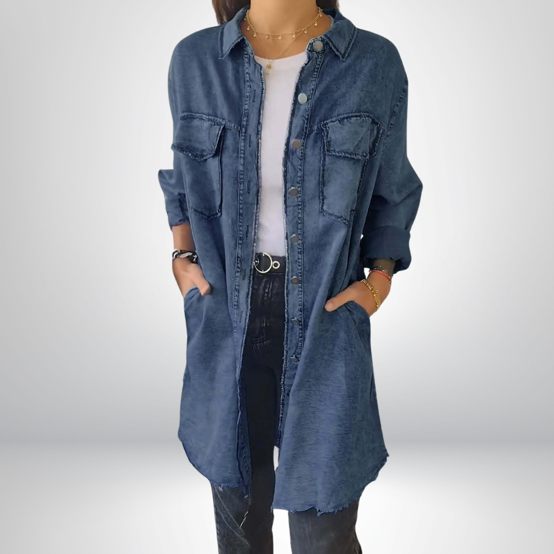 Sofia® | Lang denimjakke med ærmer og elegant cardigan