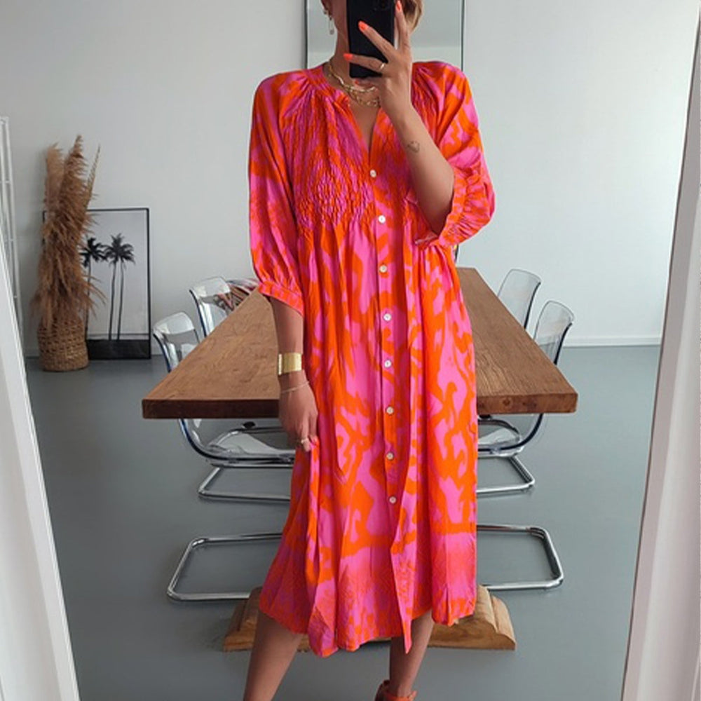 Midi-kjoler med knapper foran i farverne varm pink og orange