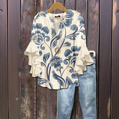Kiona™ ELEGANT BLOUSE MED RETRO BLOMSTERMØNSTER