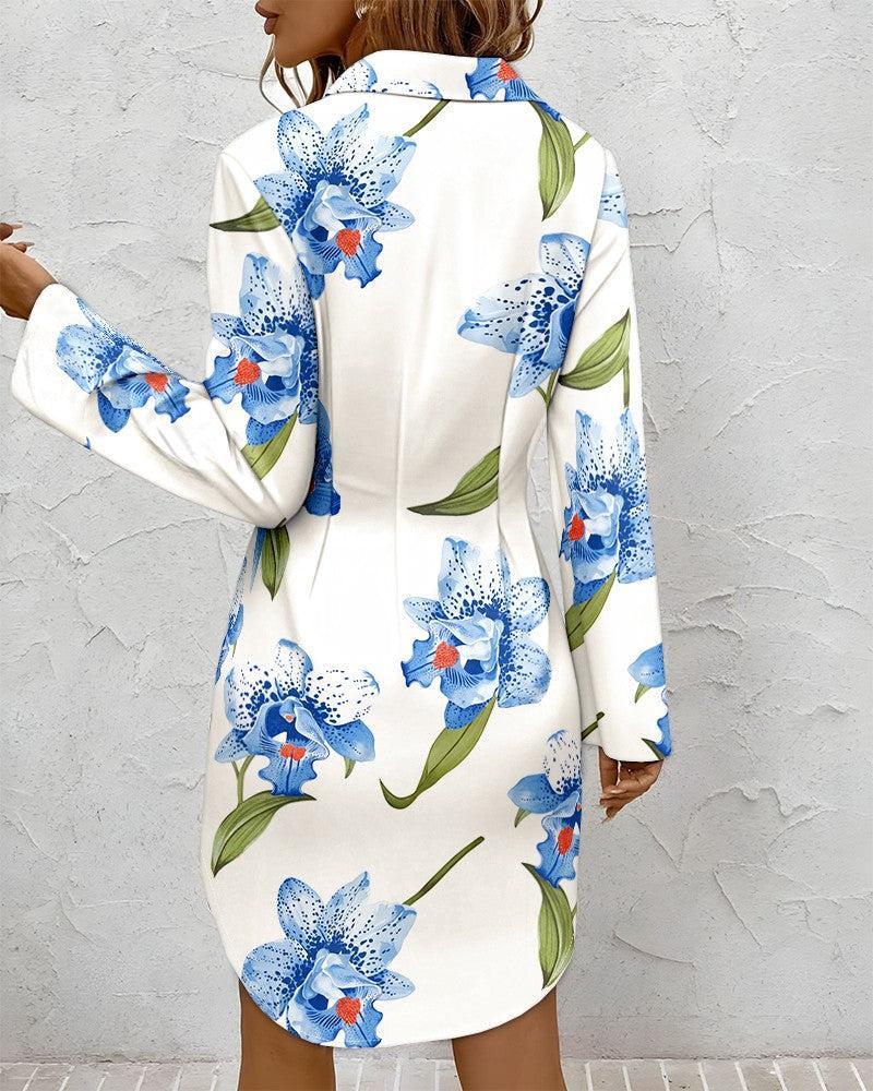 Mini kjole med frisk blomsterprint, lange ærmer