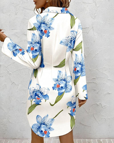 Mini kjole med frisk blomsterprint, lange ærmer
