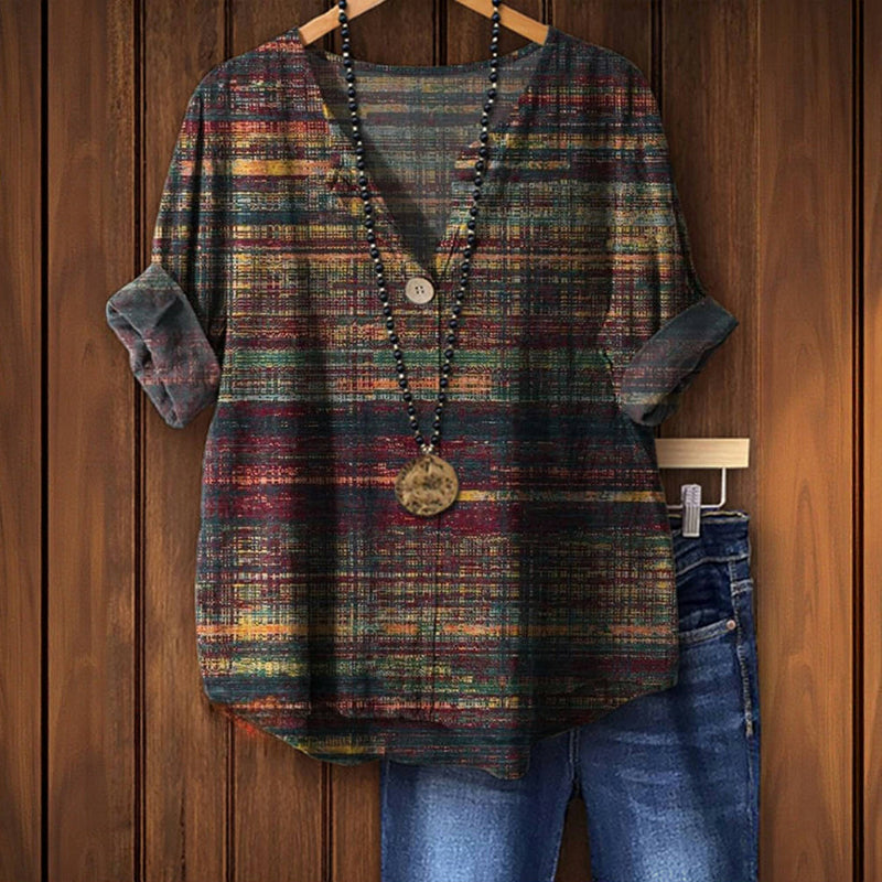 Élodie™ VINTAGE INSPIRERET BLOUSE MED FARVERIGE DETALJER
