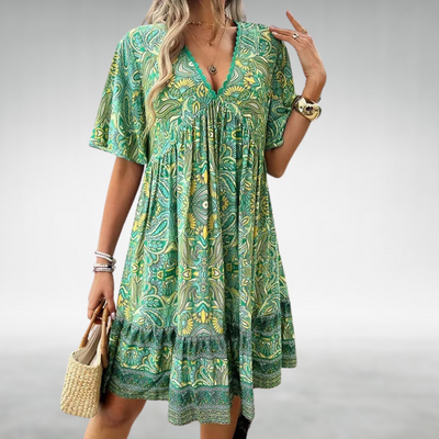 Adriana - Sommer Boho Paisley Print Mini Kjole