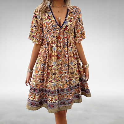 Adriana - Sommer Boho Paisley Print Mini Kjole
