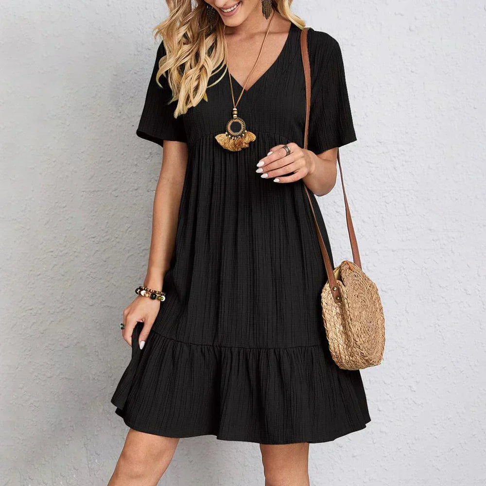 Audrey - Trendy Boho Ruffle Hem Mini Kjole