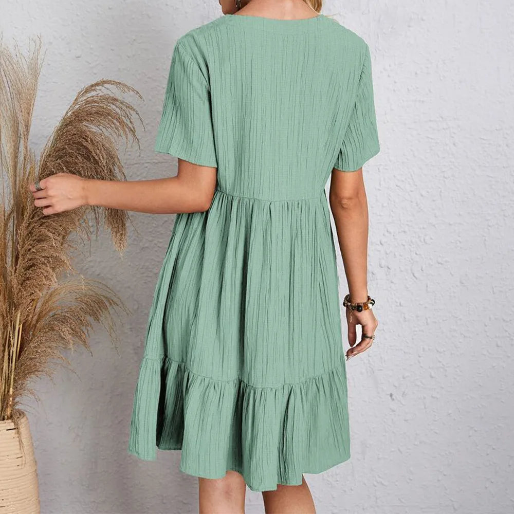 Audrey - Trendy Boho Ruffle Hem Mini Kjole