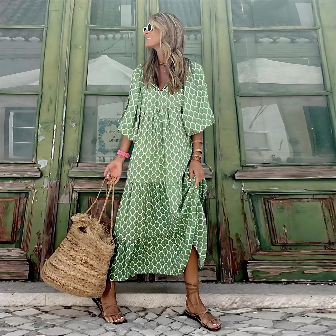 Cassandra - Kvinders Geometriske Print High-Low Kjole