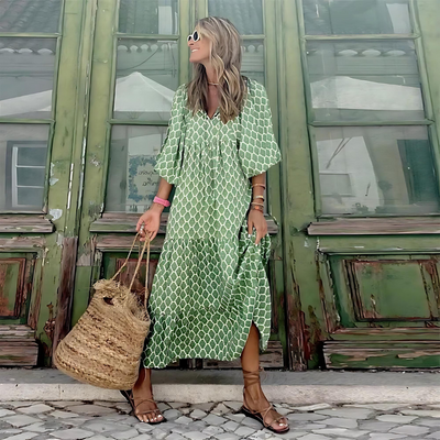 Cassandra - Kvinders Geometriske Print High-Low Kjole