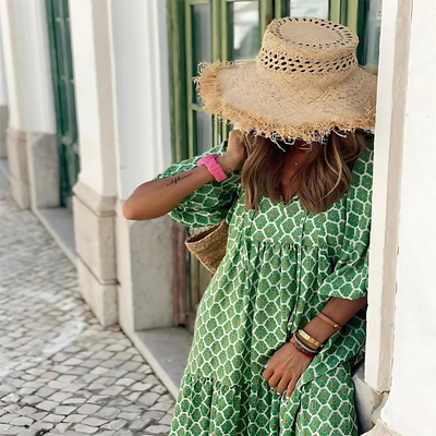 Cassandra - Kvinders Geometriske Print High-Low Kjole