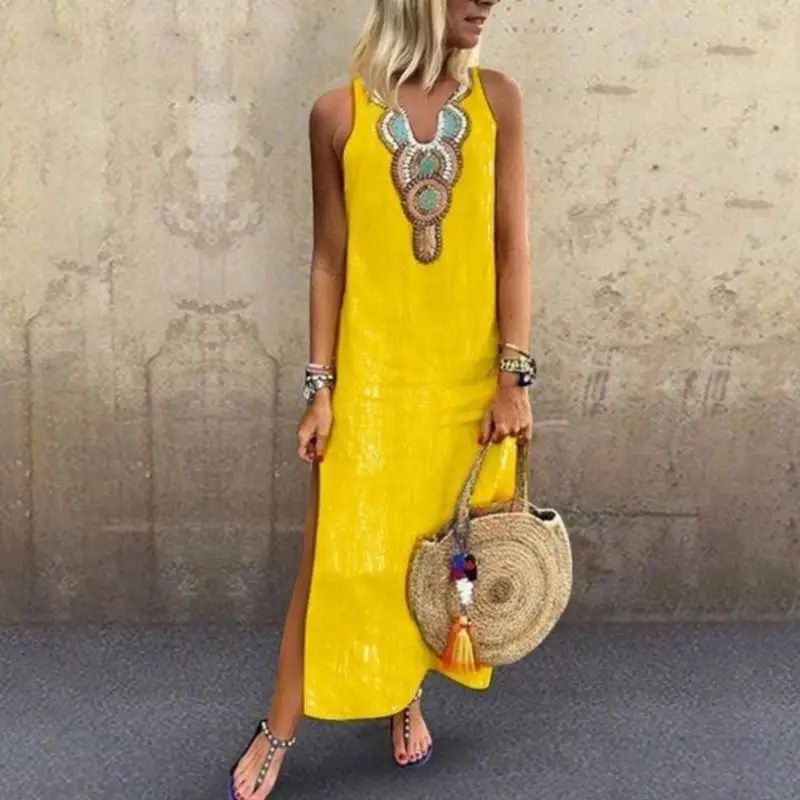 Elegant Linnedress med Høj Talje til et Friskt og Neddæmpet Look