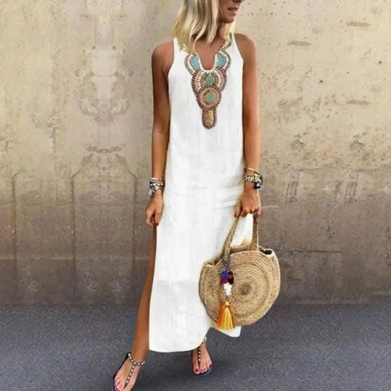 Elegant Linnedress med Høj Talje til et Friskt og Neddæmpet Look
