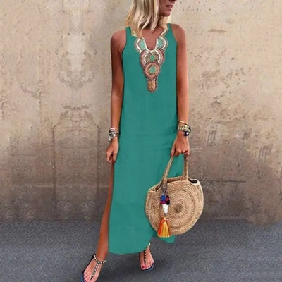 Elegant Linnedress med Høj Talje til et Friskt og Neddæmpet Look