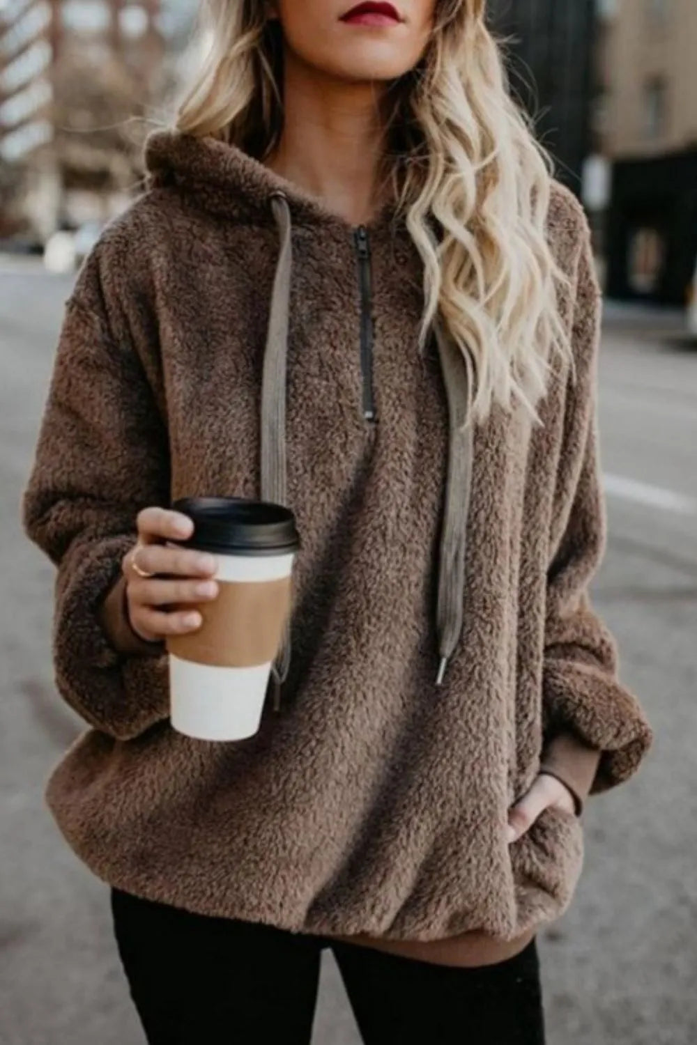Hoodie i fleece til kvinder | Halv-zip