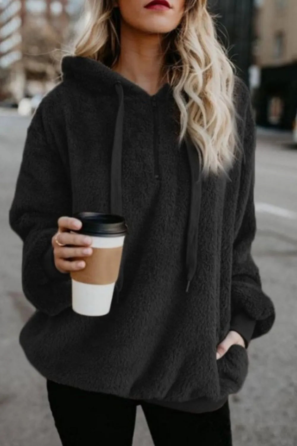 Hoodie i fleece til kvinder | Halv-zip