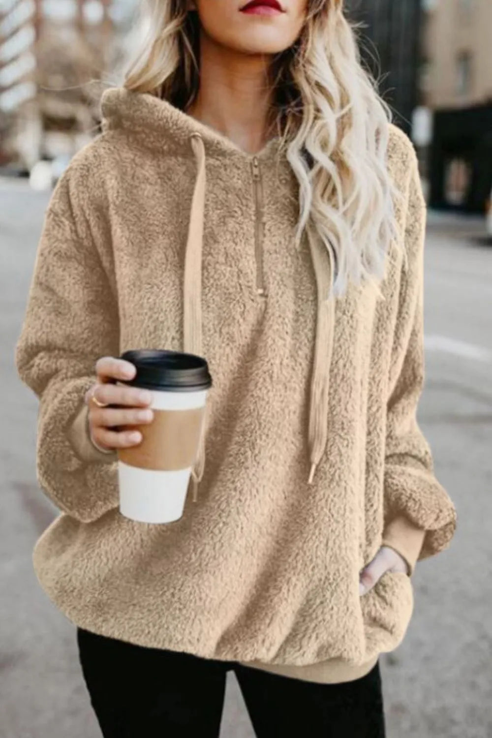 Hoodie i fleece til kvinder | Halv-zip