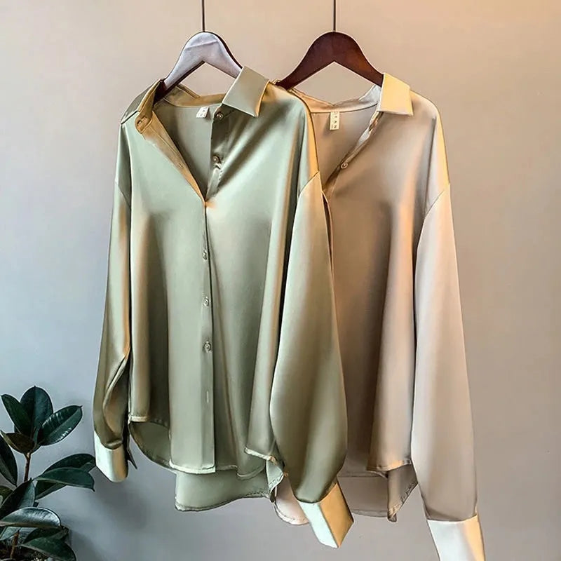Olivia - Langærmet Luxe Satin Bluse