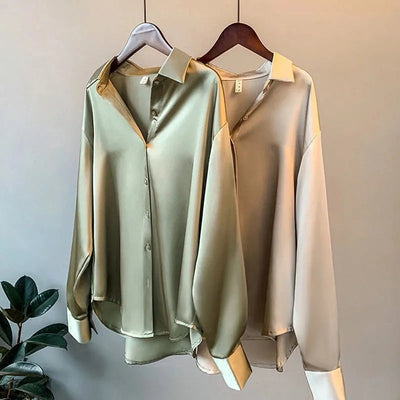 Olivia - Langærmet Luxe Satin Bluse