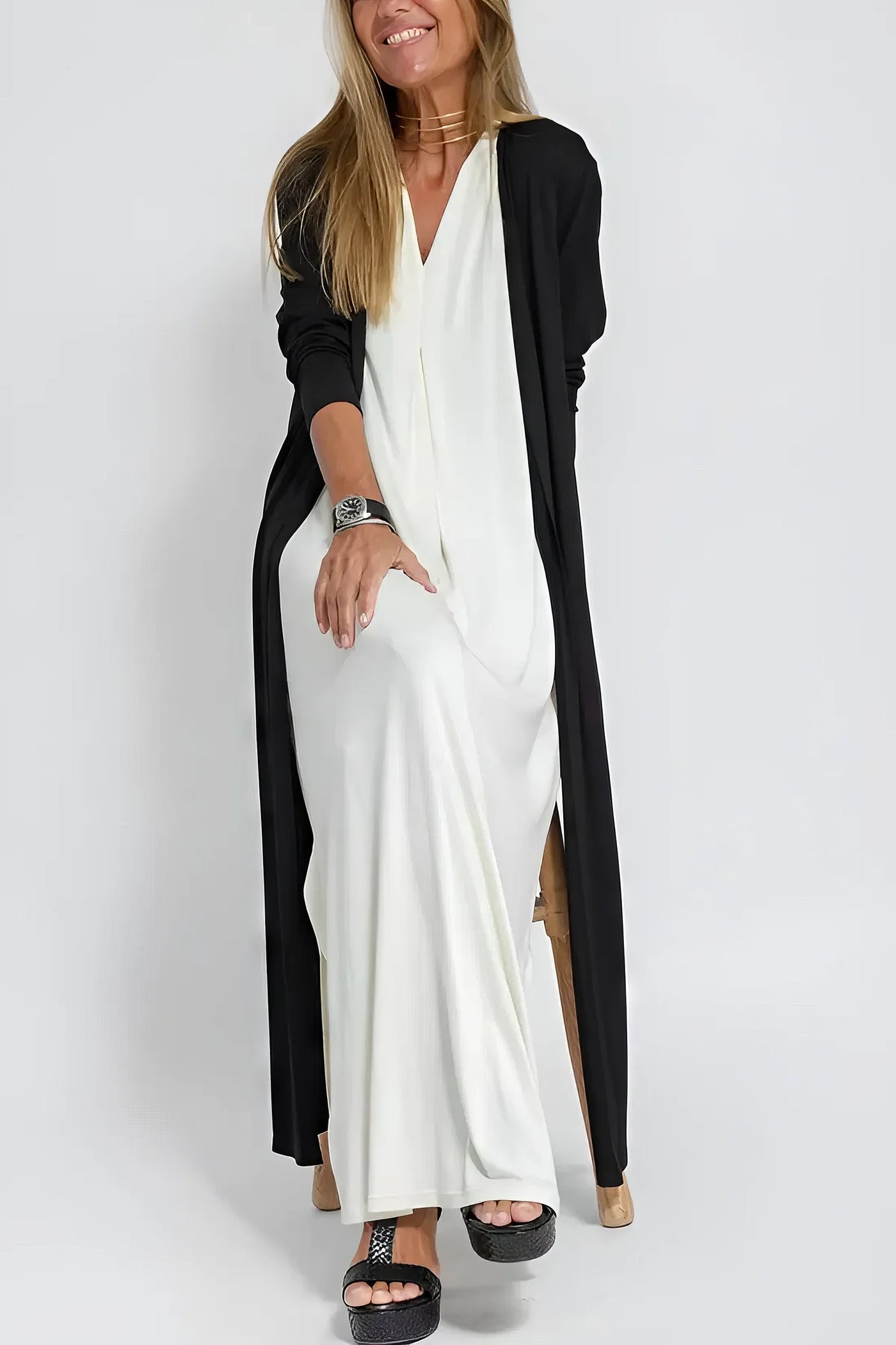 Elegant Lang Kjole + Matchende Cardigan SOM EN GAVE