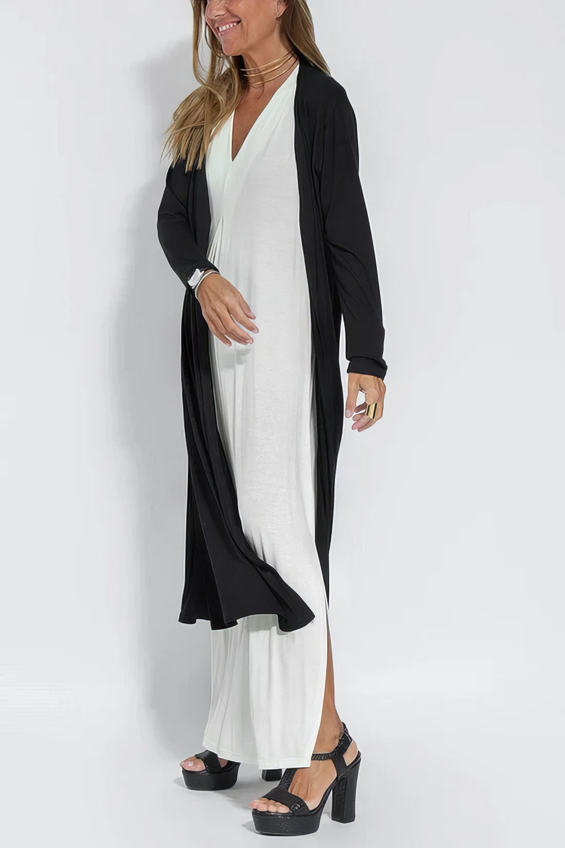 Elegant Lang Kjole + Matchende Cardigan SOM EN GAVE