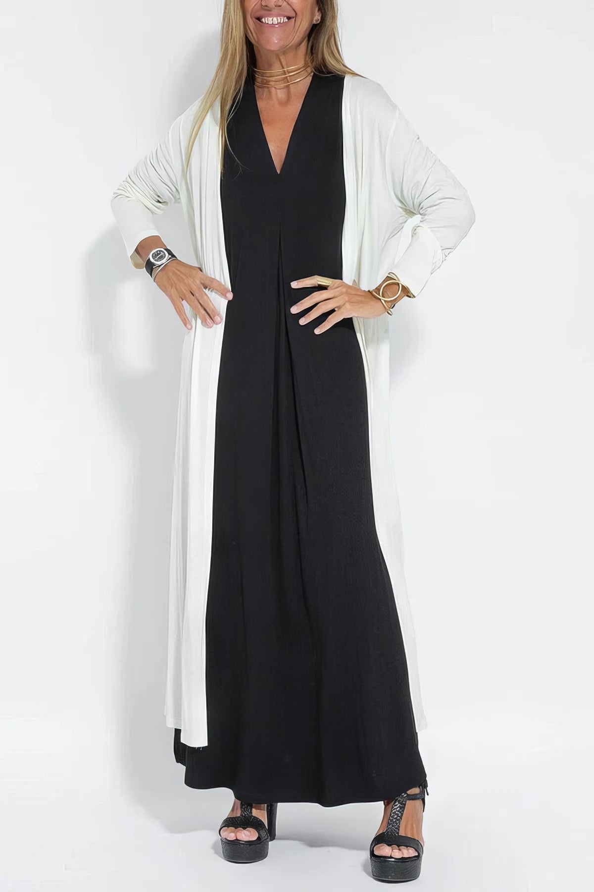 Elegant Lang Kjole + Matchende Cardigan SOM EN GAVE