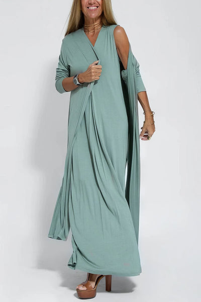 Elegant Lang Kjole + Matchende Cardigan SOM EN GAVE